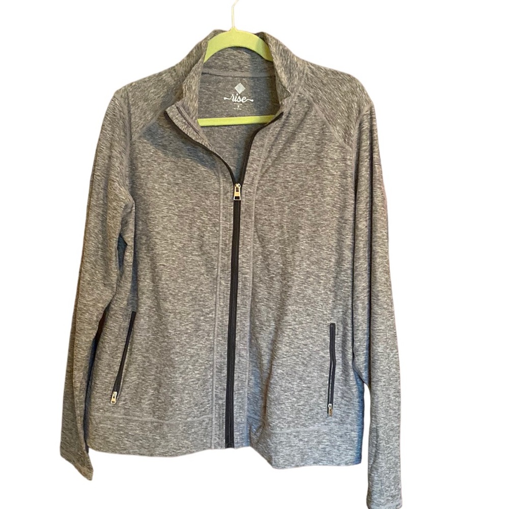 LuLaRoe Rise 1X Bold Yoga Jacket Side Pockets Heathered Grey